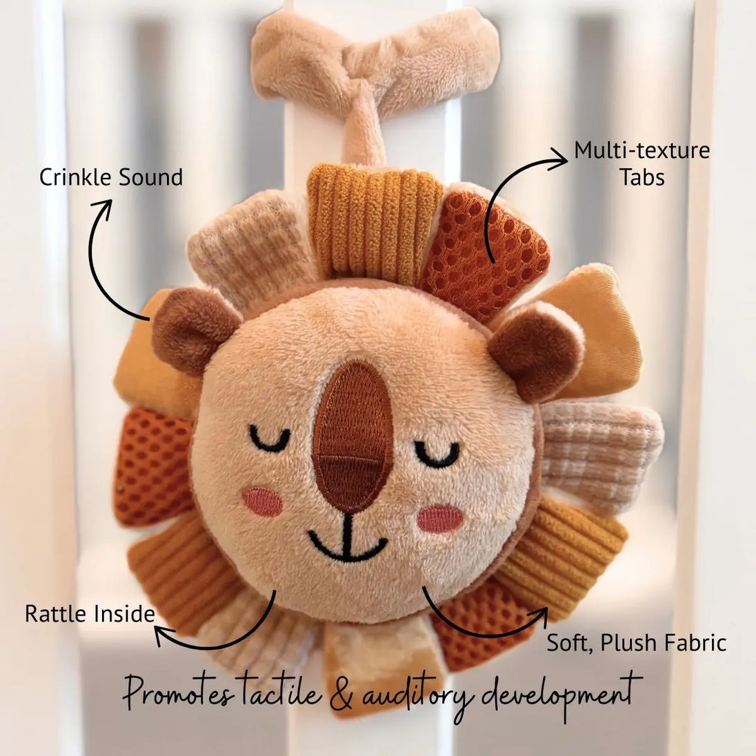 Sensory Pals – Crinkle Toy & Plush Bag Charm Lion & Light
