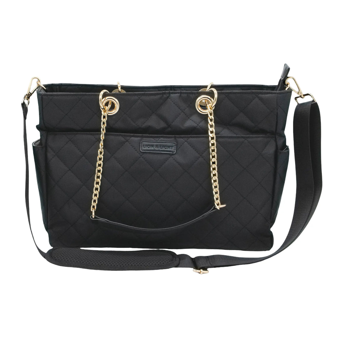 Large quilted diaper tote bag in black