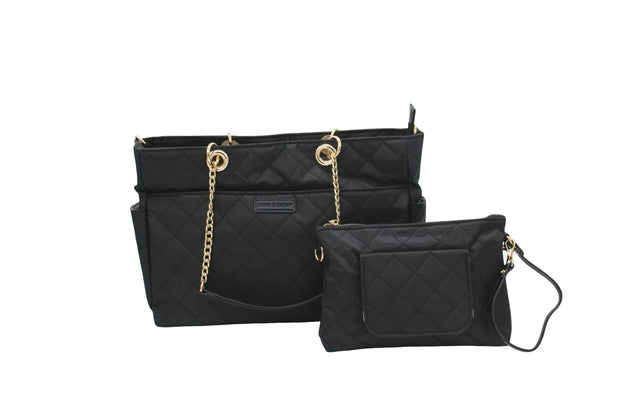 Mom travel tote bag with removable crossbody diaper clutch